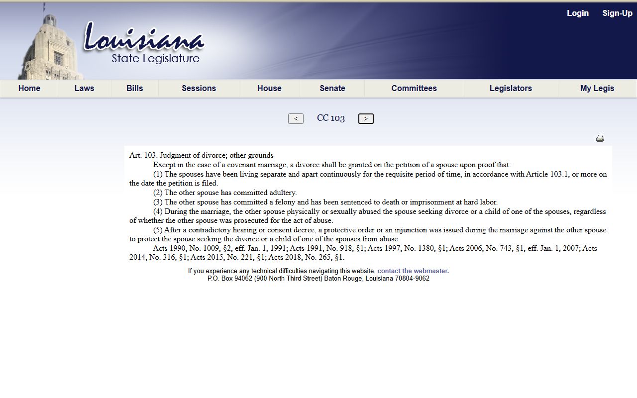 East Feliciana Parish court dockets Louisiana Civil Code article 103