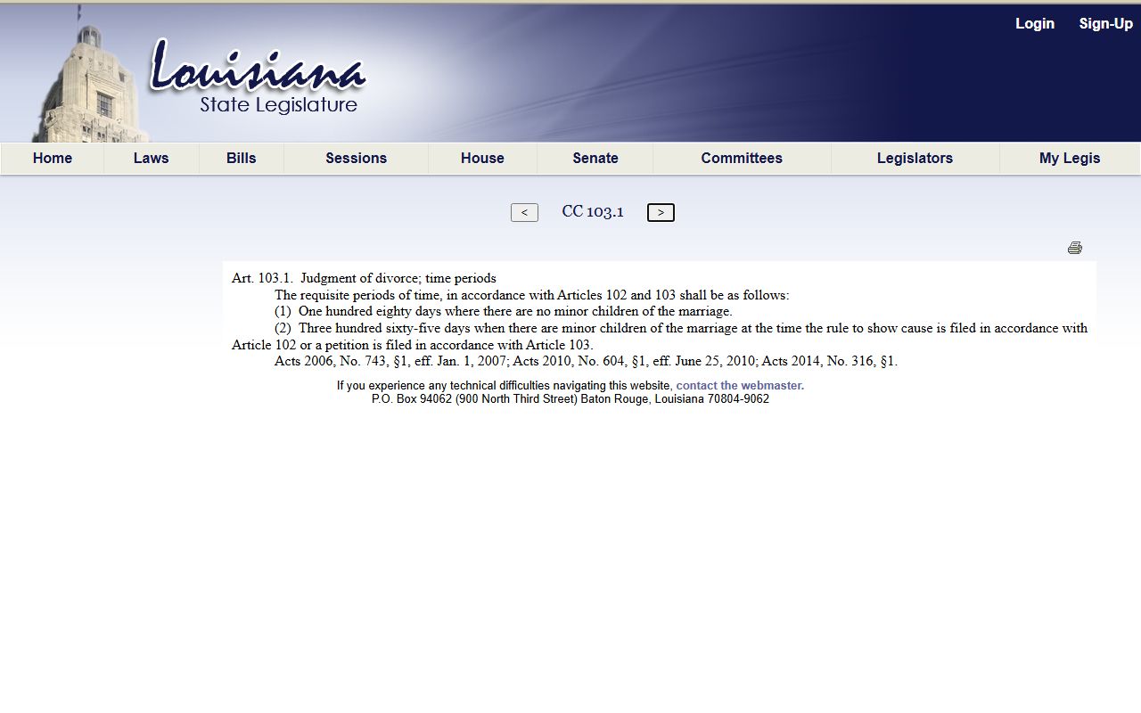 East Feliciana Parish court dockets Louisiana Civil Code article 103.1