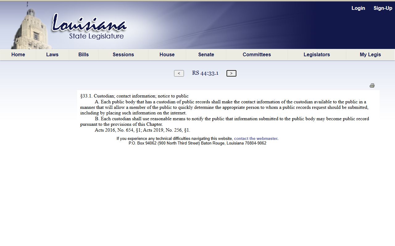 East Feliciana Parish court records custodian contact statute