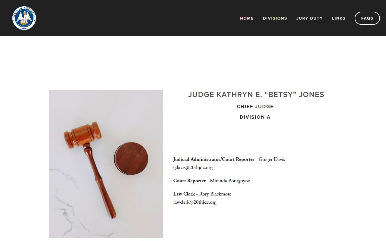 East Feliciana Parish District Court Division A judge page