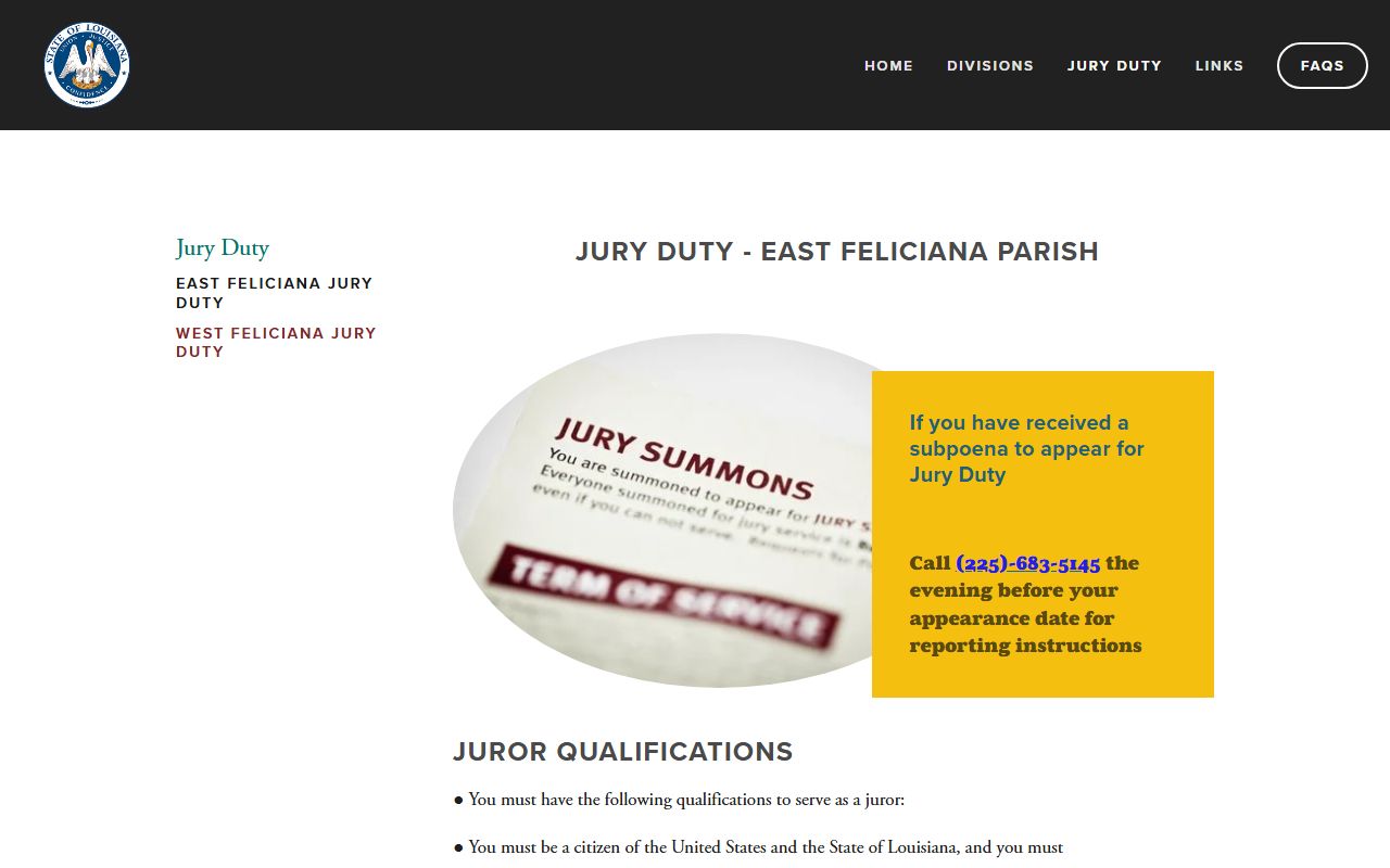 East Feliciana Parish District Court jury duty information