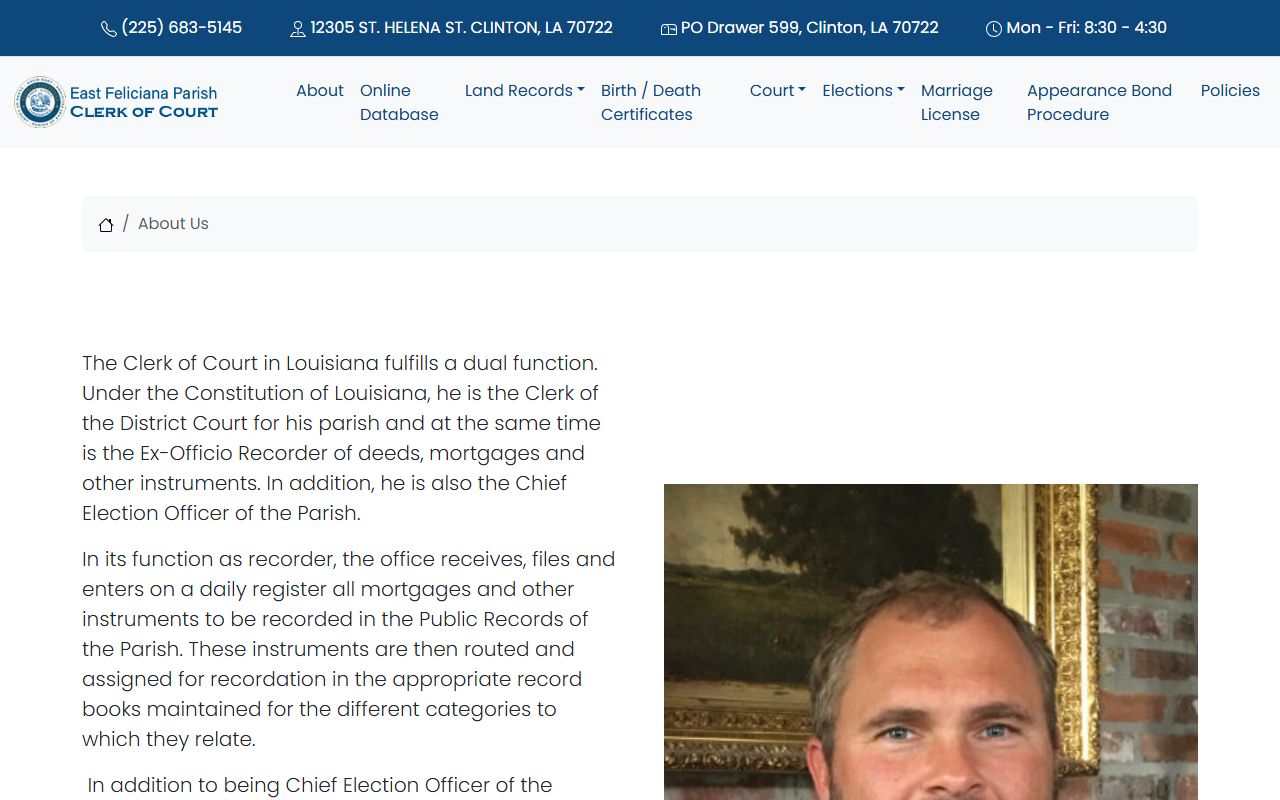 East Feliciana Parish court records Clerk role page