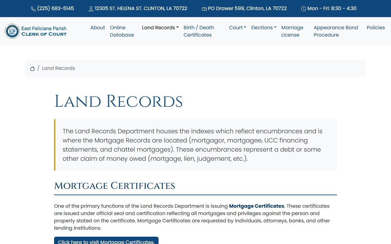 East Feliciana Parish court records land and judgment indexes