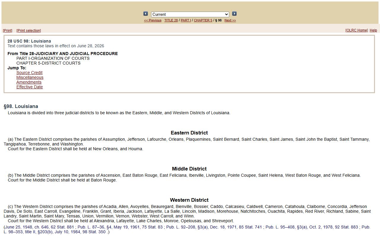 East Feliciana Parish warrant records 28 USC 98 Middle District listing