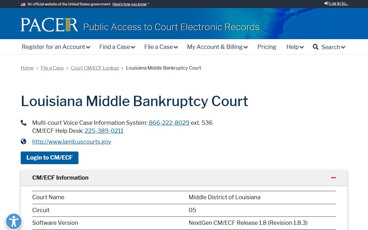 East Feliciana Parish warrant search PACER Louisiana Middle Bankruptcy Court