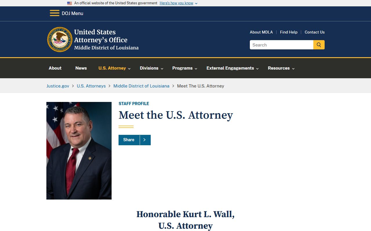 East Feliciana Parish warrant records U.S. Attorney biography page