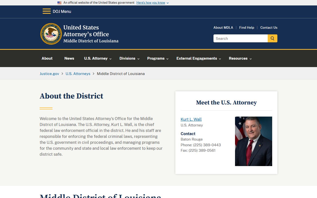 East Feliciana Parish warrant records U.S. Attorney Middle District